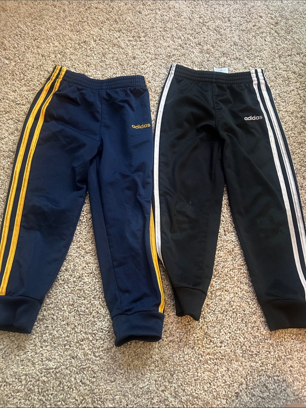 adidas Kids Sweatpants Duo — Navy with Yellow Stripes & Black with White Stripes